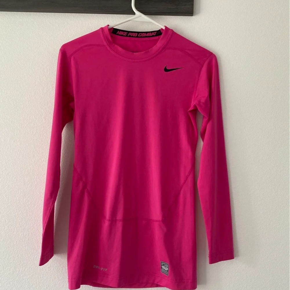 NIKE Fuchsia Pink Compression Shirt Long Sleeve